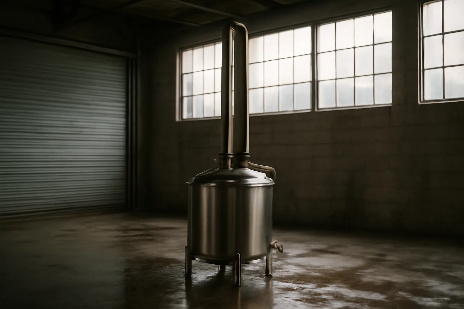 Pet cremation retort in a Connecticut workshop in morning light