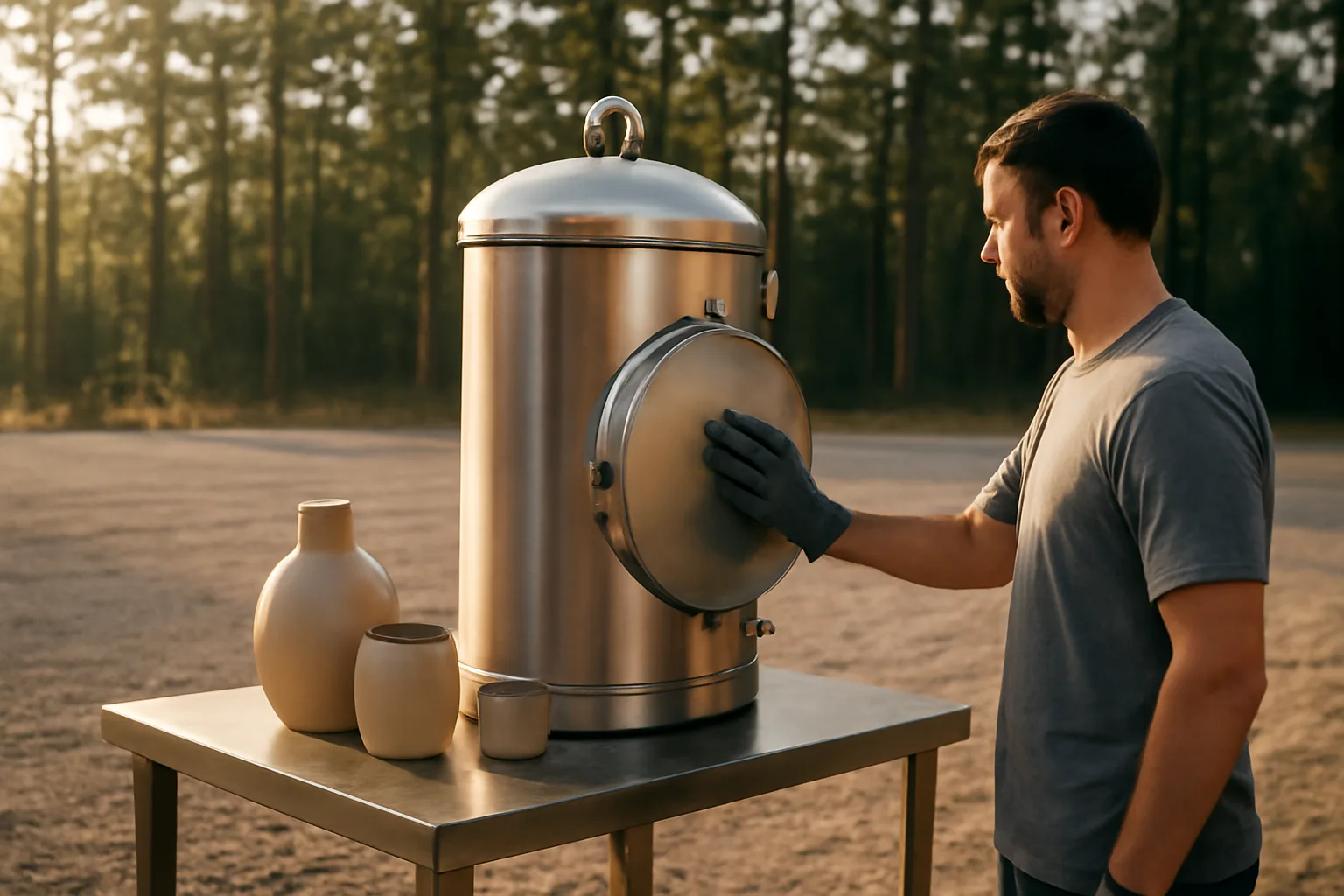 Worker stands by a pet cremation retort in rural Georgia