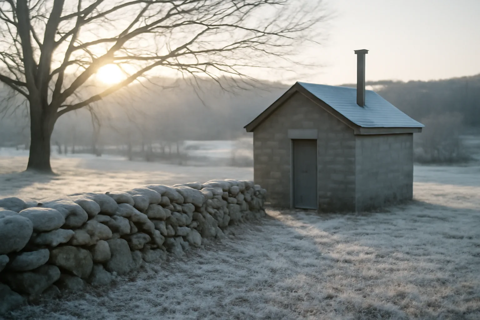 Frosty Connecticut outbuilding and chimney used for pet cremation