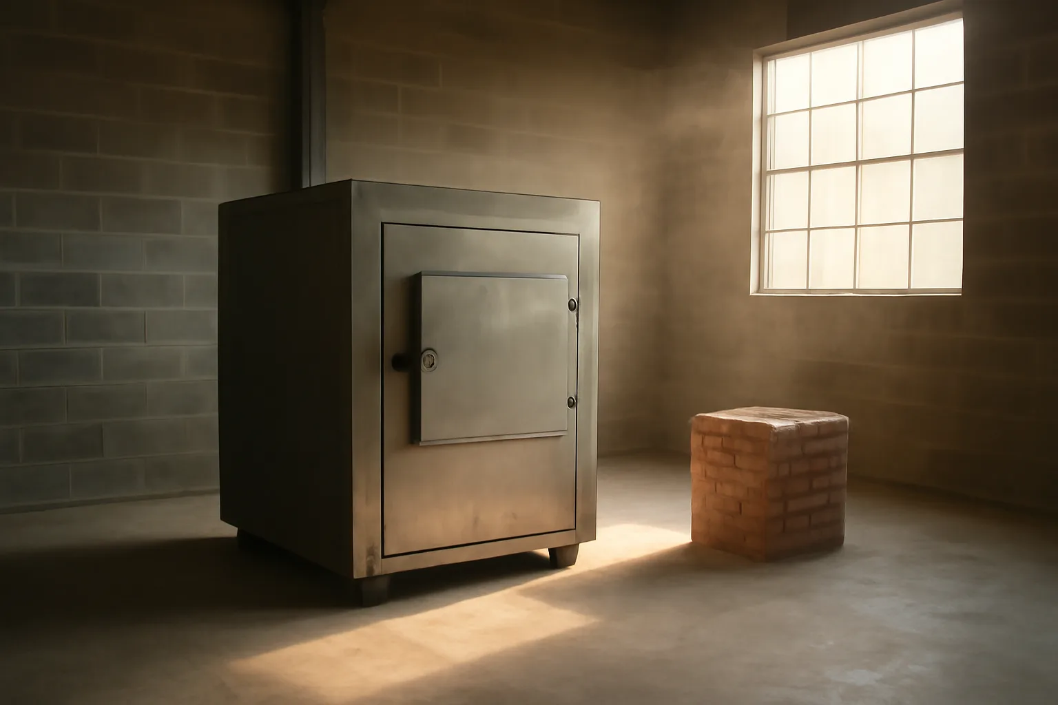 Steel pet cremation chamber in an empty Georgia industrial bay